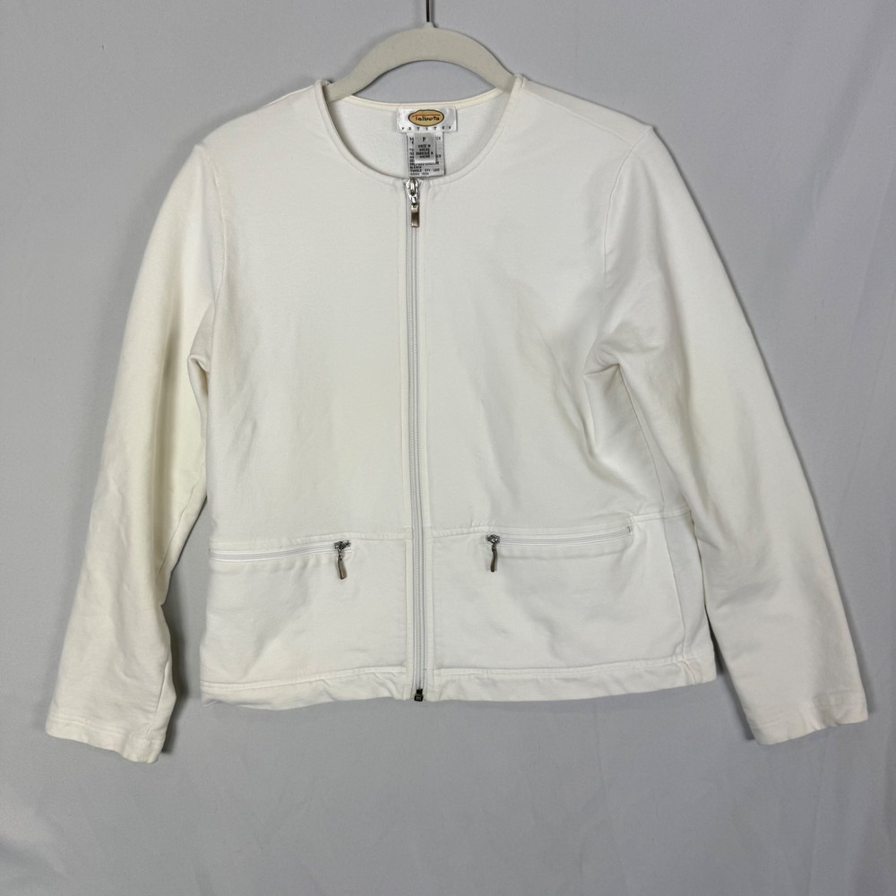Talbots Petites White Zipper Front Jacket Casual Lightweight Women's Size P